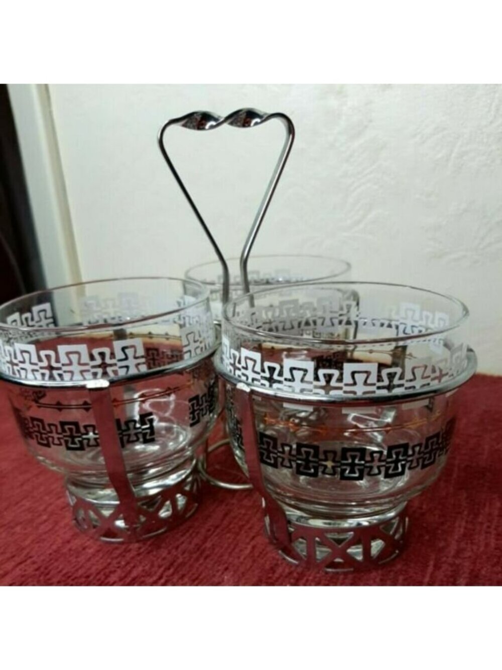Vintage Mid-Century Libbey Trio Glass Condiment Set With Metal Caddy